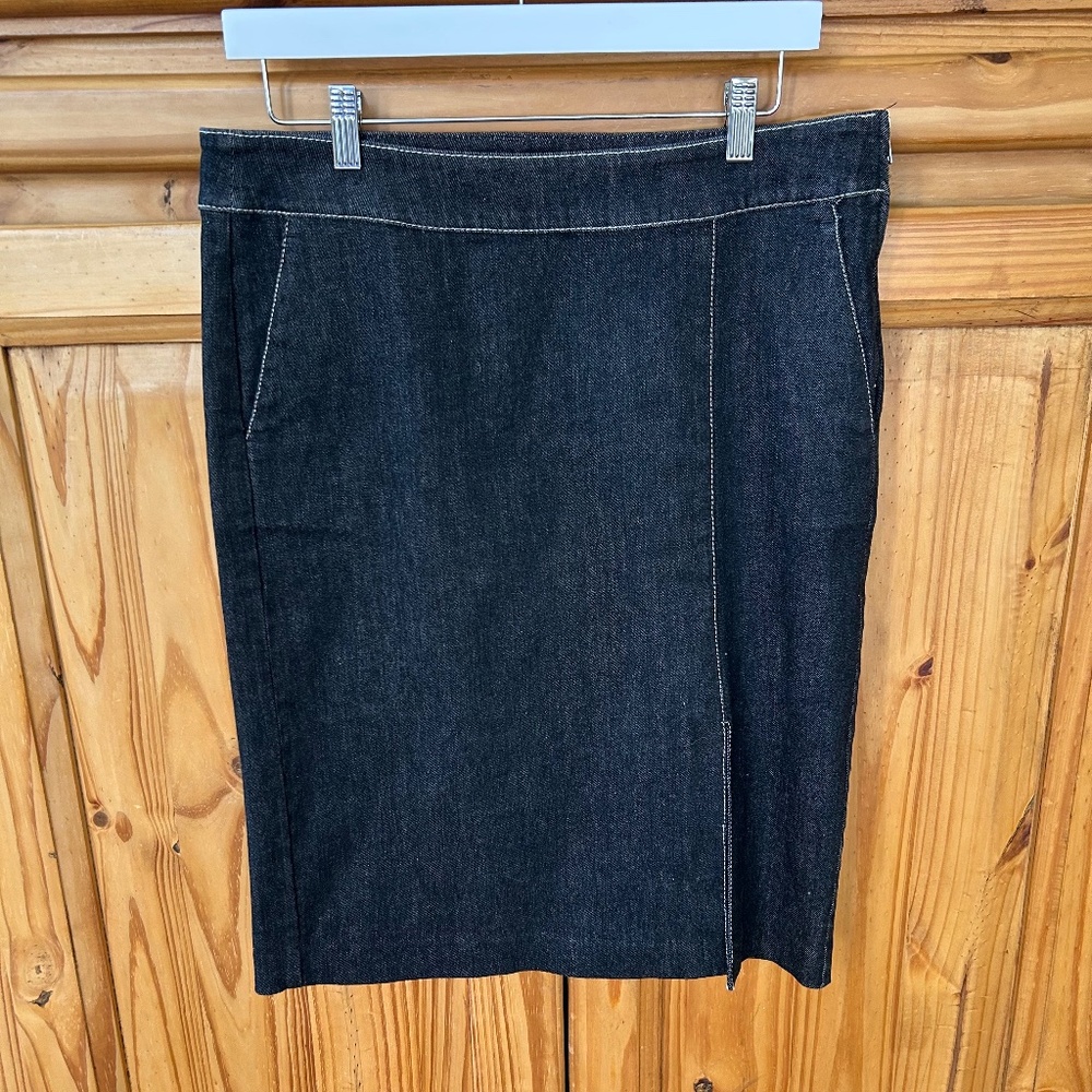 Ralph Lauren Black Grey Pencil Skirt Knee Length Side Slit Stretch Women 10